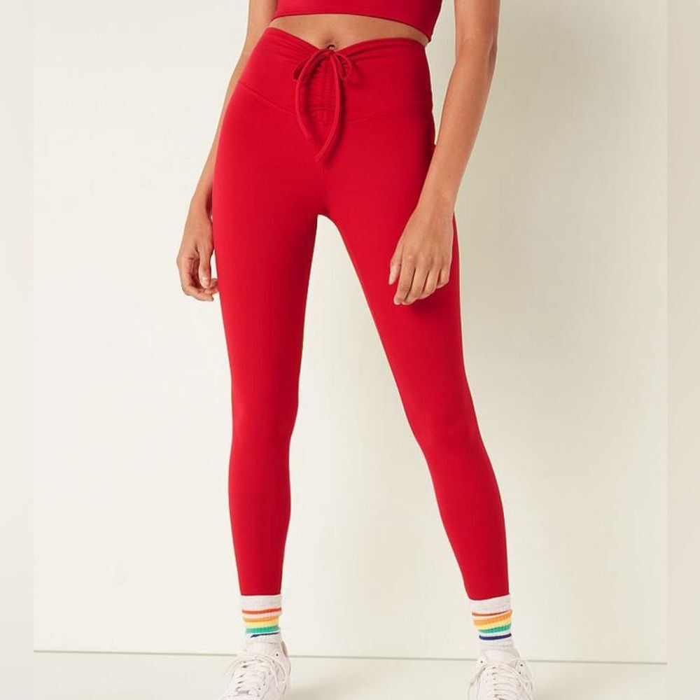 PINK by Victoria’s Secret High Waisted Full Length Ruched V Leggings Red NEW